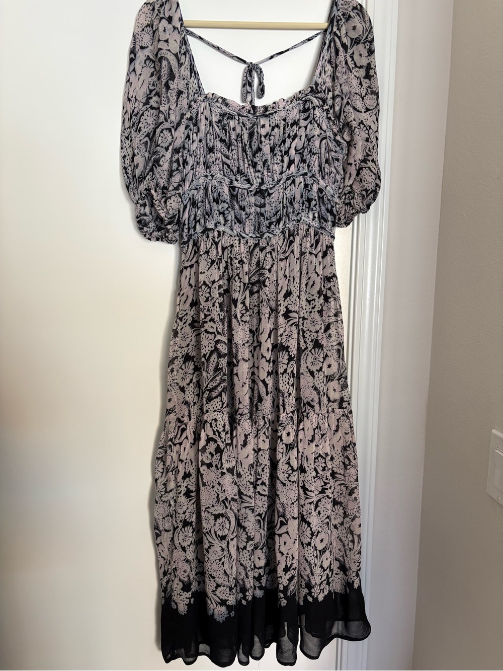 Anthropologie Black and Cream Floral Midi Dress - Picture 2 of 6